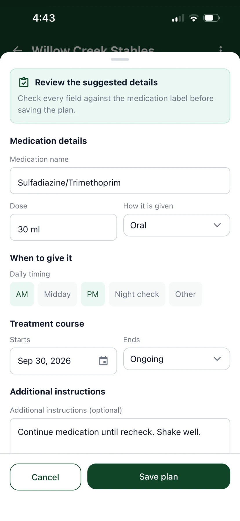 Aurestra medication details ready to review before saving