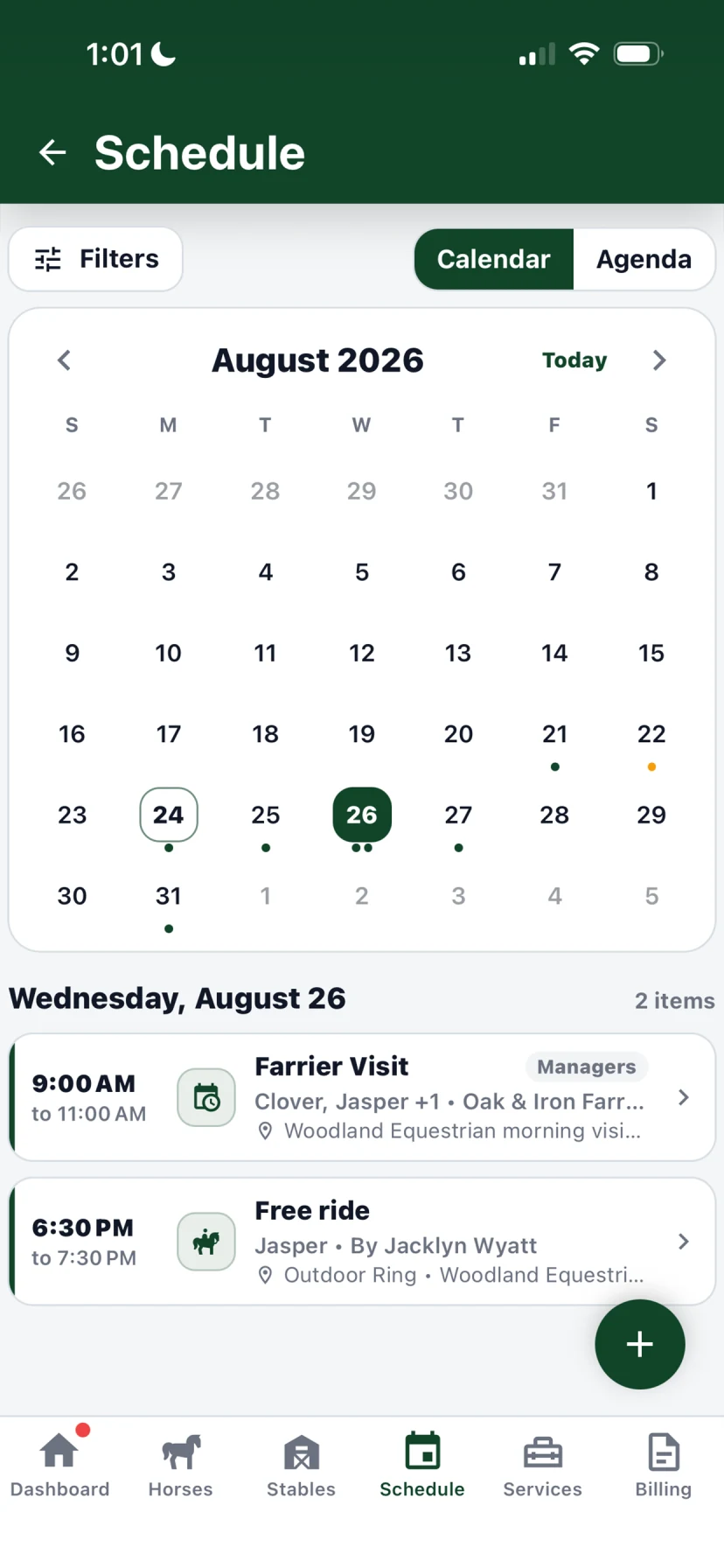 Aurestra calendar view